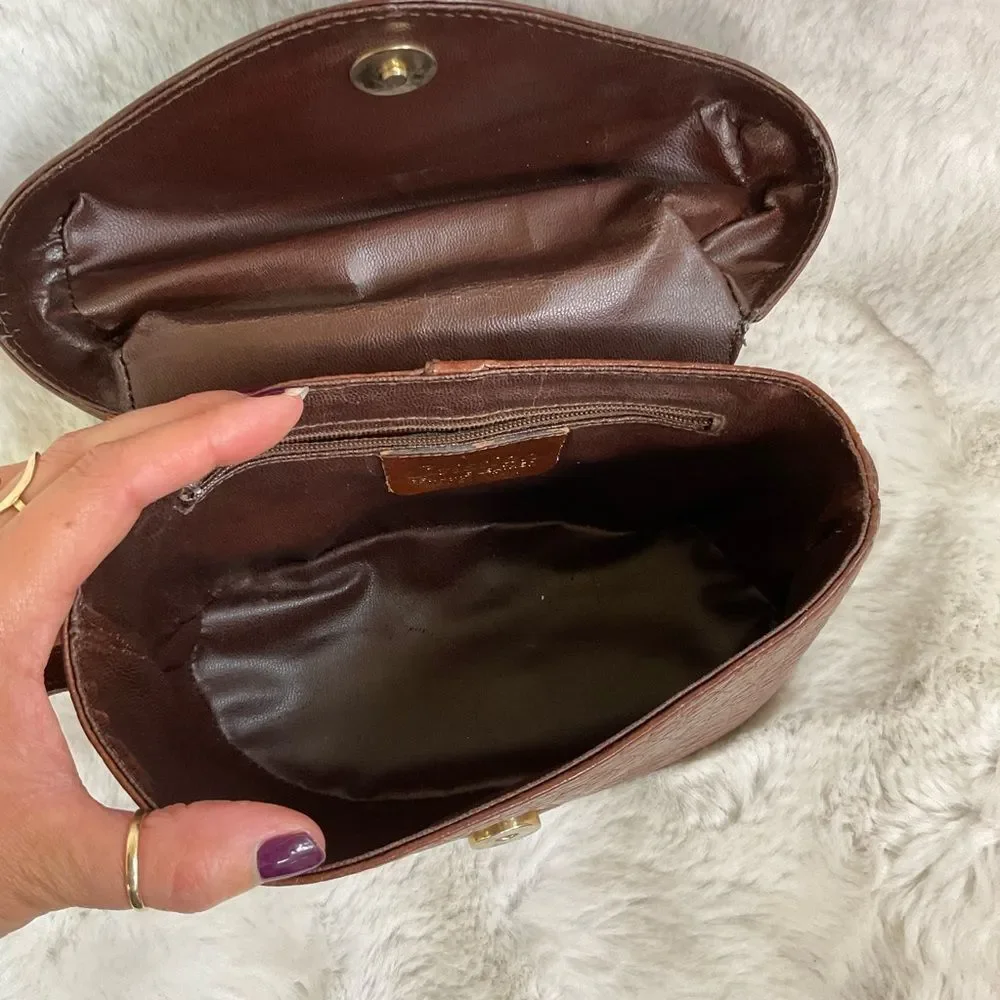 Cristian Brown Vintage Alligator Leather Pockets Small Shoulder Crossbody Bag
